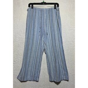 Jones New York Blue Striped Wide Leg Pants Elastic Drawstring Waist Large